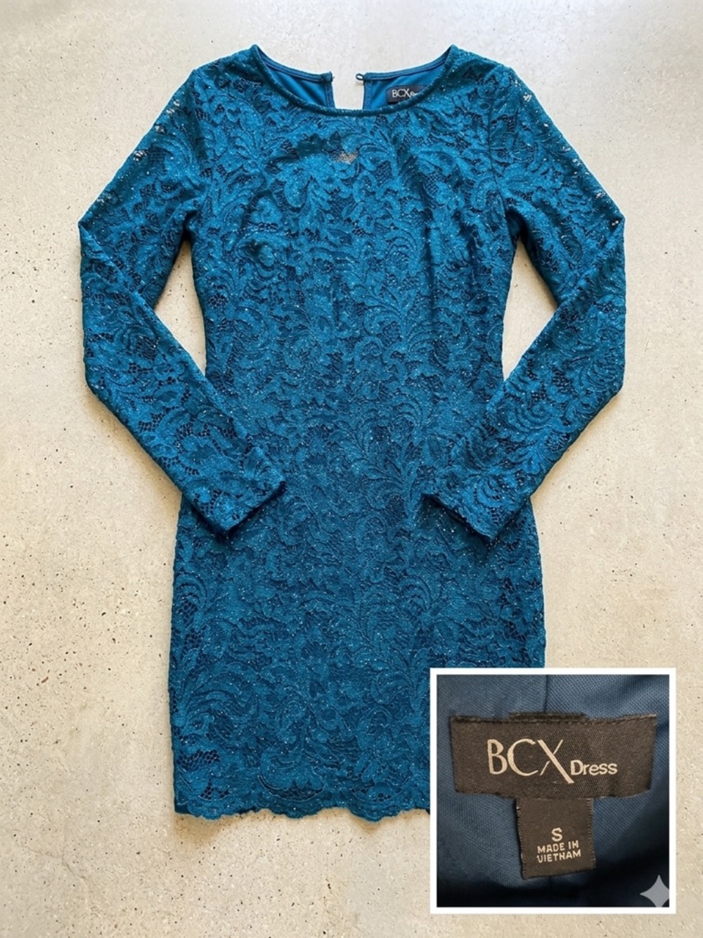 BCX Teal Lace Long-Sleeve Sheath Dress